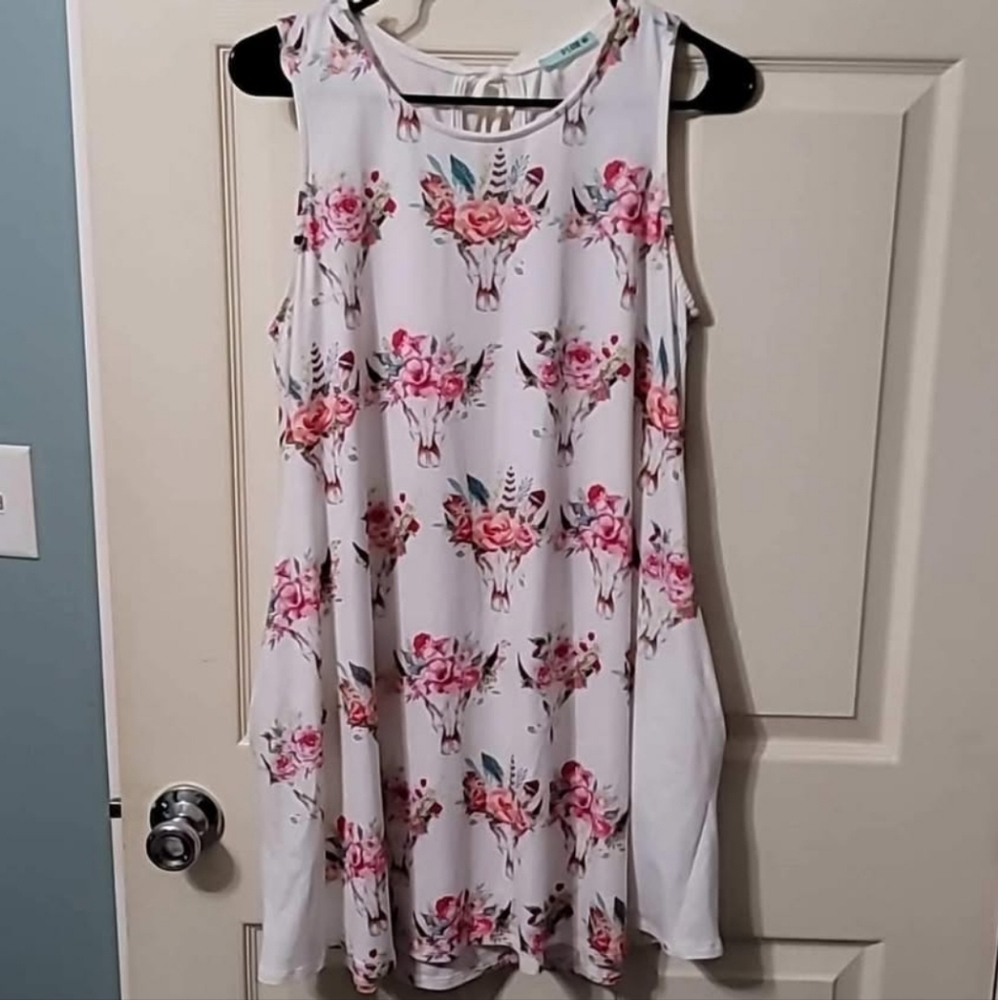 P.S.KATE Floral Longhorn Boho‎ Pocketed Flared Sleeveless Dress Women's M NWOT